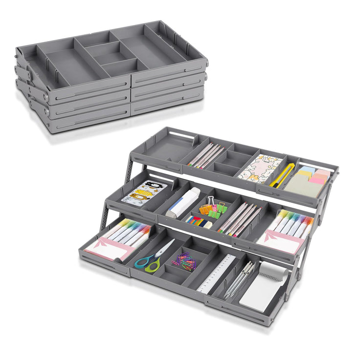 Schubladen Organizer, 3 Tier Ausziehbare Schublade Organizer Faltbar Schubladenorganisator für Schre