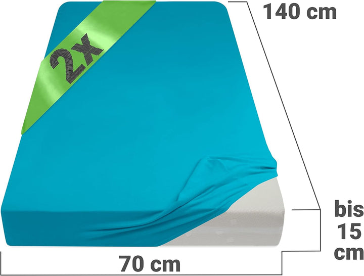 Emily´s Check 2er-Pack Spannbettlaken für Kinder- und Babybettmatratzen 1493.2123, 70 x 140 cm, türk