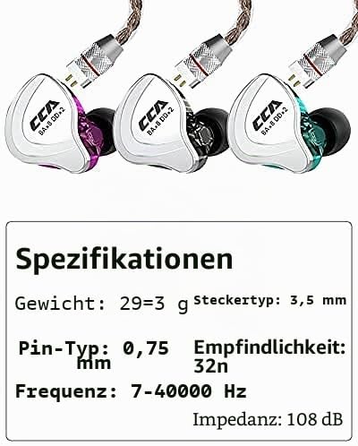 CCA C10 Hybrid-Treiber-In-Ear-Kopfhörer, HiFi-Stereo-Ohrhörer, leistungsstarker Bass, Sport-Headset