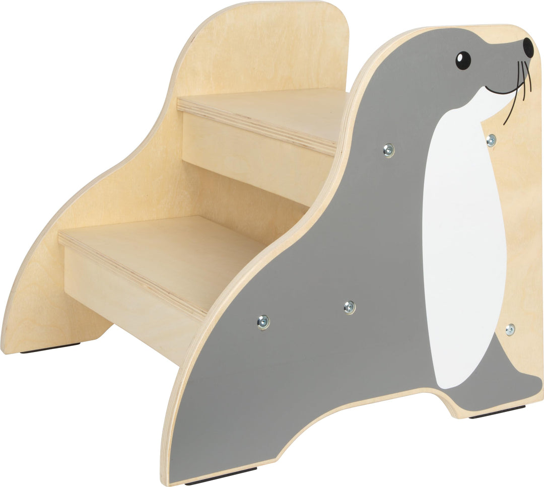 Small Foot Tritthocker Seehund „Wildlife“ aus Holz, Stabiler und Rutschfester Hocker im Seehund-Desi