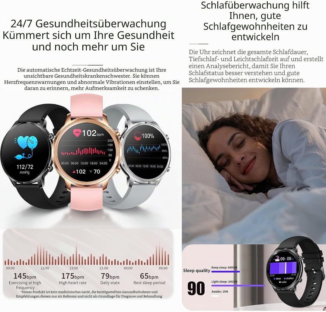 Smartwatch Herren mit Telefonfunktion, 2022 1,32" HD Voll Touchscreen Armbanduhr Damen Smartwatch mi