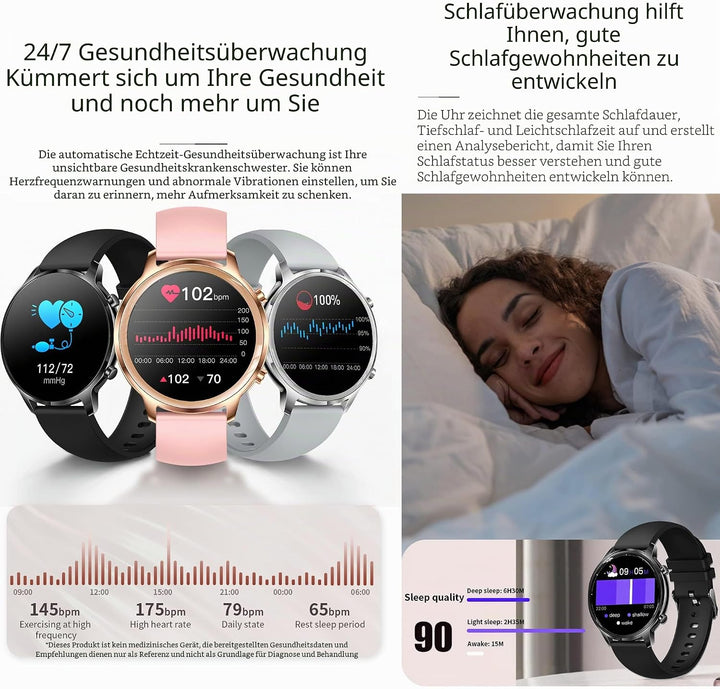 Smartwatch Herren mit Telefonfunktion, 2022 1,32" HD Voll Touchscreen Armbanduhr Damen Smartwatch mi