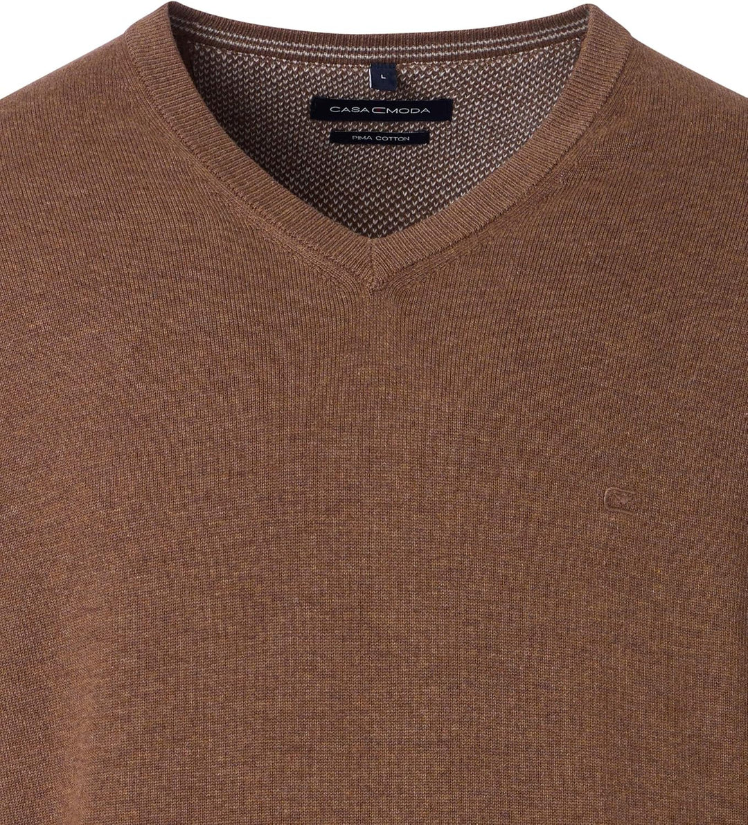 CASAMODA Herren Pullover mit V-Ausschnitt unifarben Elastischer Bund S Braun, S Braun