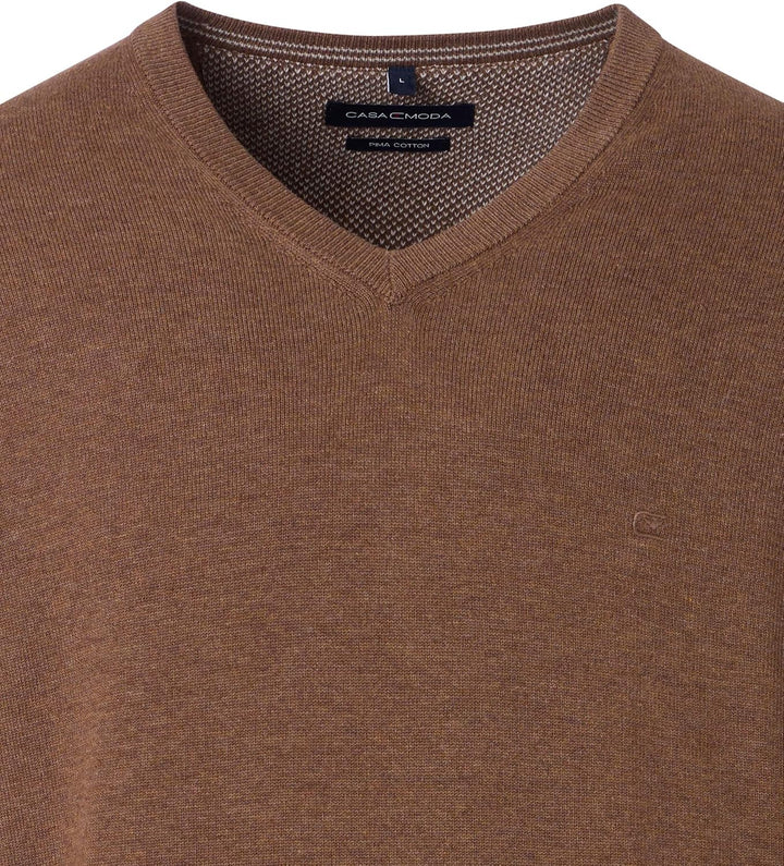 CASAMODA Herren Pullover mit V-Ausschnitt unifarben Elastischer Bund S Braun, S Braun