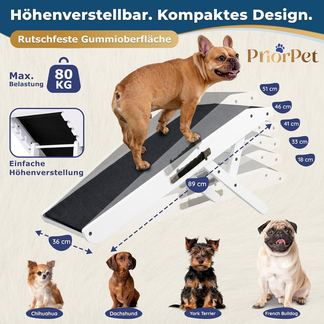 Hunderampe - Hundetreppe für kleine Hunde und grosse Hunde - Einstellbar 18-53 cm - Für Bett, Sofa -