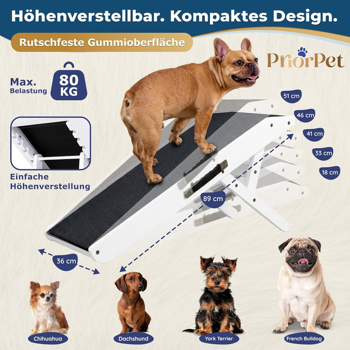 Hunderampe - Hundetreppe für kleine Hunde und grosse Hunde - Einstellbar 18-53 cm - Für Bett, Sofa -