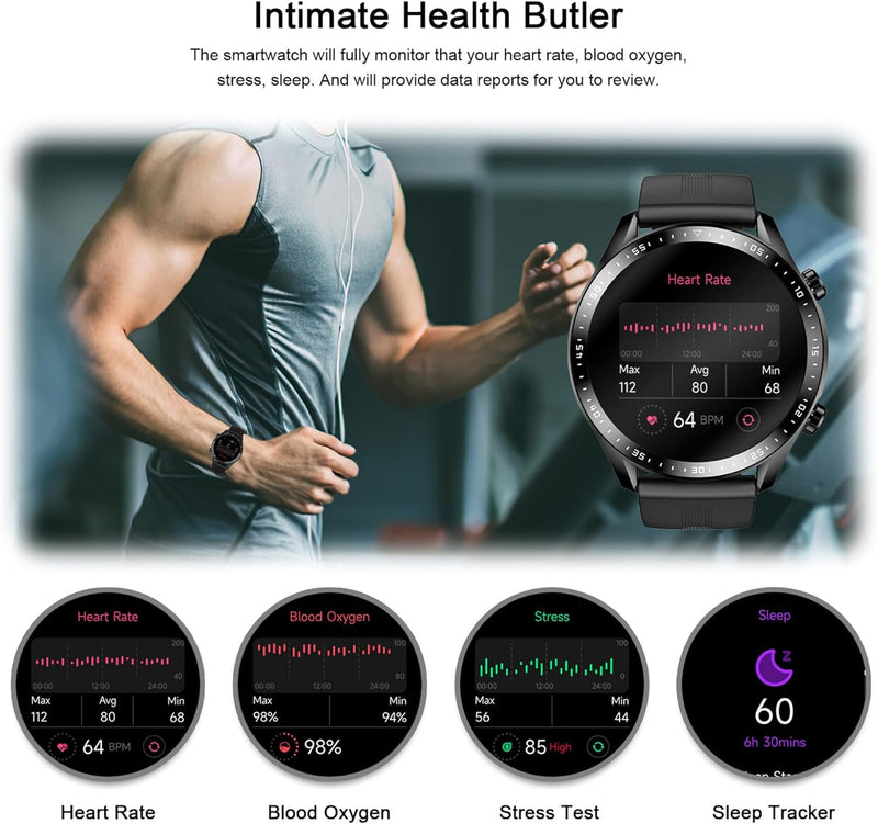 Blackview Smartwatch Herren, X1 Fitnessuhr Rund Volle Touchscreen 5ATM Wasserdicht Sportuhr Fitness