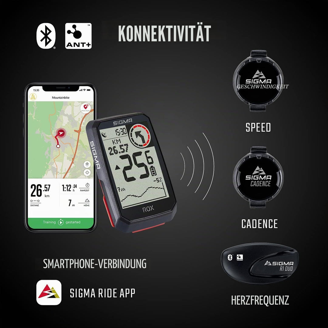 SIGMA SPORT ROX 4.0 Black | Fahrradcomputer kabellos GPS & Navigation inkl. GPS Halterung | Outdoor