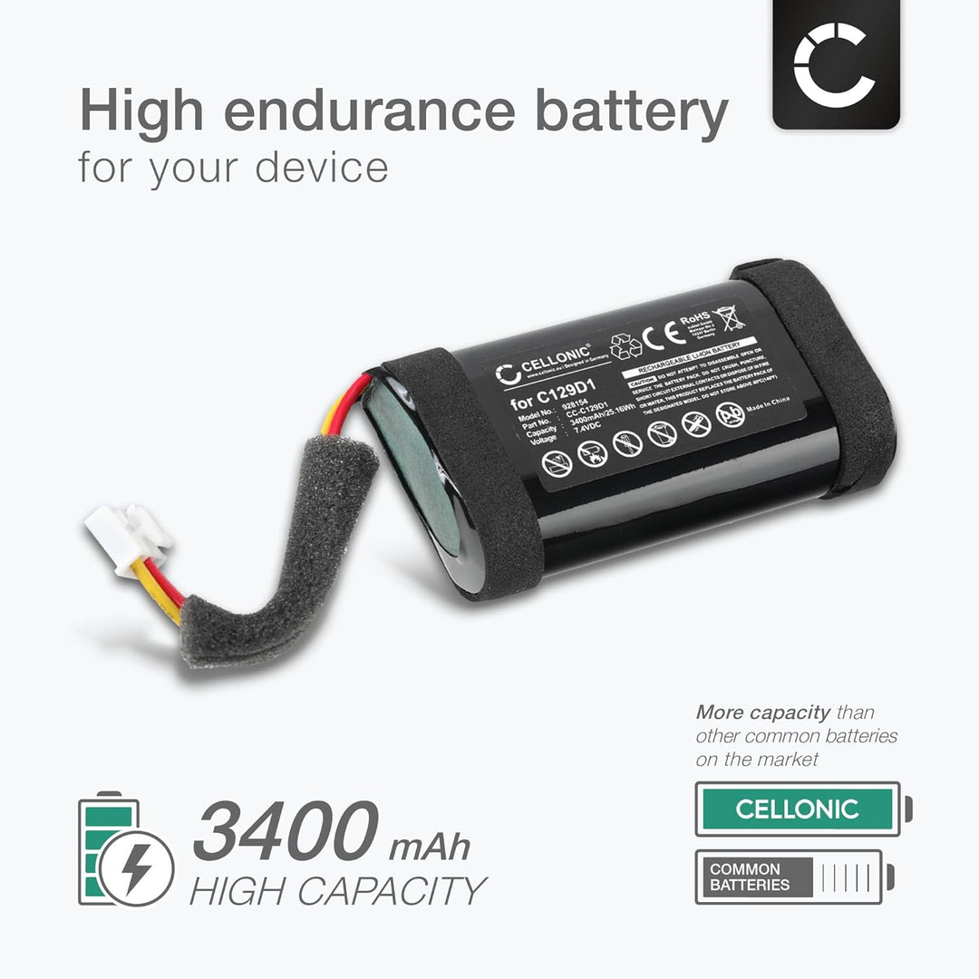 CELLONIC, Lautsprecherakku kompatibel mit Bang &amp; Olufsen BeoPlay P6 (3400mAh, 7.4V) Ersatzakku C129D