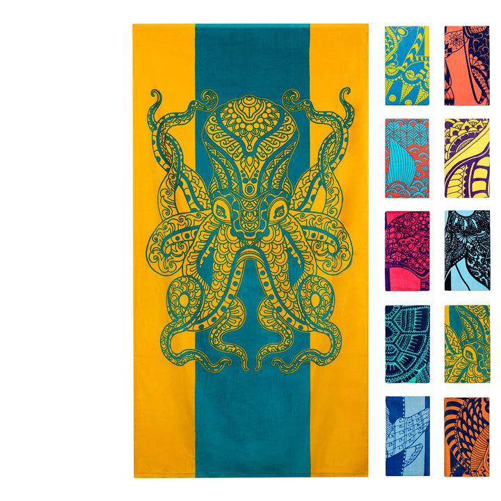 Nova Blue Octopus Strandtuch (34x63) - Orange & Blaugrün Farbgebung mit tropischem Design Reise Stra