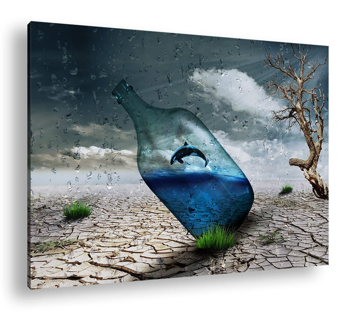 deyoli Delphin in einer Flasche Format: 80x60 als Leinwandbild, Motiv fertig gerahmt auf Echtholzrah