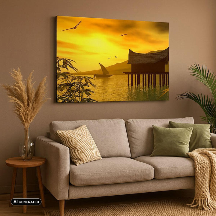 ARTTOR Bilder auf Leinwand 100x70cm Leinwandbild Asien Berg Meer Felsen Gross Wanddeko Bild Schlafzi