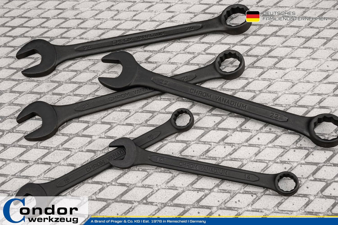 CONDOR Werkzeug 55017 | Gabel-Ringschlüssel-Satz | 17-tlg. | 6-24 mm | Chrom-Vanadium-Stahl schwarz