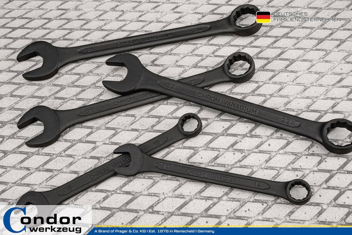 CONDOR Werkzeug 55017 | Gabel-Ringschlüssel-Satz | 17-tlg. | 6-24 mm | Chrom-Vanadium-Stahl schwarz