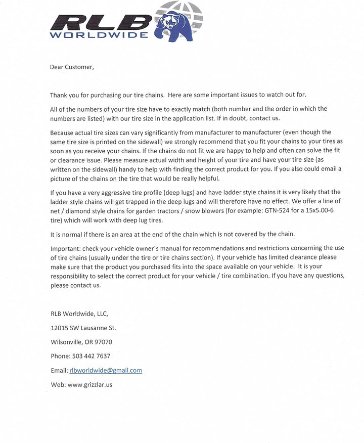 Grizzlar GTU-137 Gabelstapler Vierkant Leiter Schneeketten 8.25-15NHS