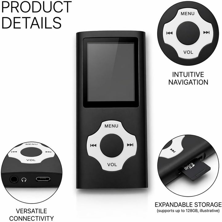 MP3 Player 32GB mit MicroSD Karte, Tragbarer MP4 Musik Player mit 1,8 Zoll Farbdisplay, HiFi Musikpl