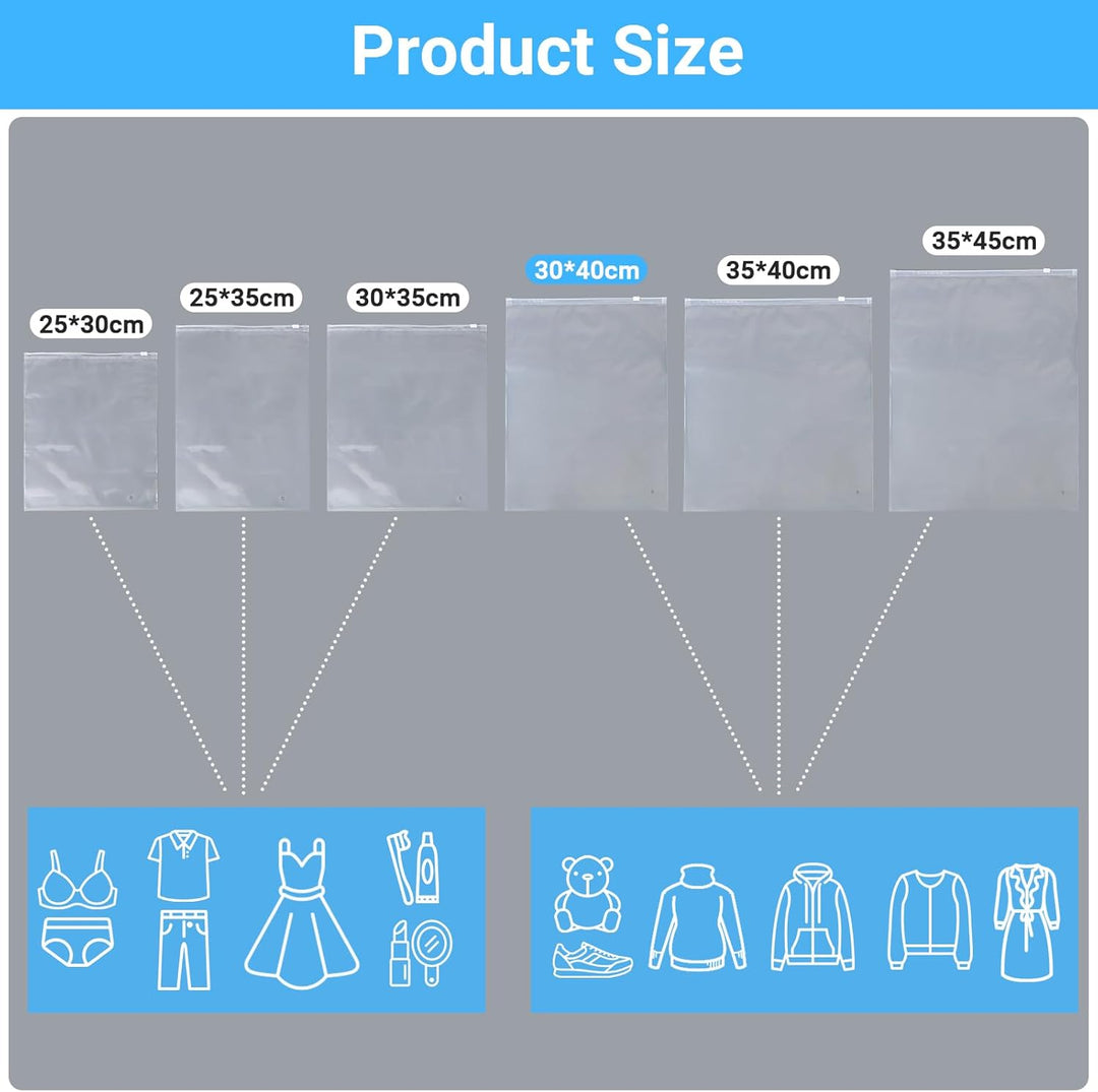 Zip Beutel, 50 Stück 30 * 40cm Plastikbeutel Verschliessbar für Kleidung, Transparente und Wiederver