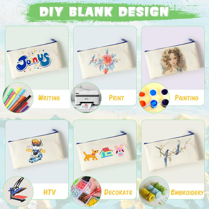 18 Stück DIY Stoff Federmäppchen, Leinwand Federmäppchen zum Bemalen, Mäppchen zum bemalen, 12 Bunts