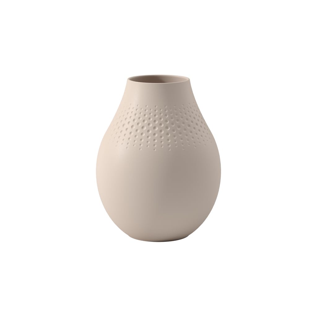 Villeroy & Boch - Manufacture Collier sand, hohe Vase Perle, 20 cm, Premium Porzellan, Beige, Hoch P