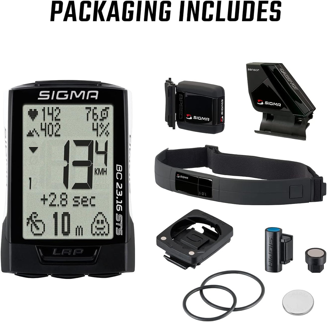 Sigma Sport BC 23.16 STS White | Fahrradcomputer mit Fahrrad-, Höhen- und Herzfrequenz Funktionen, T