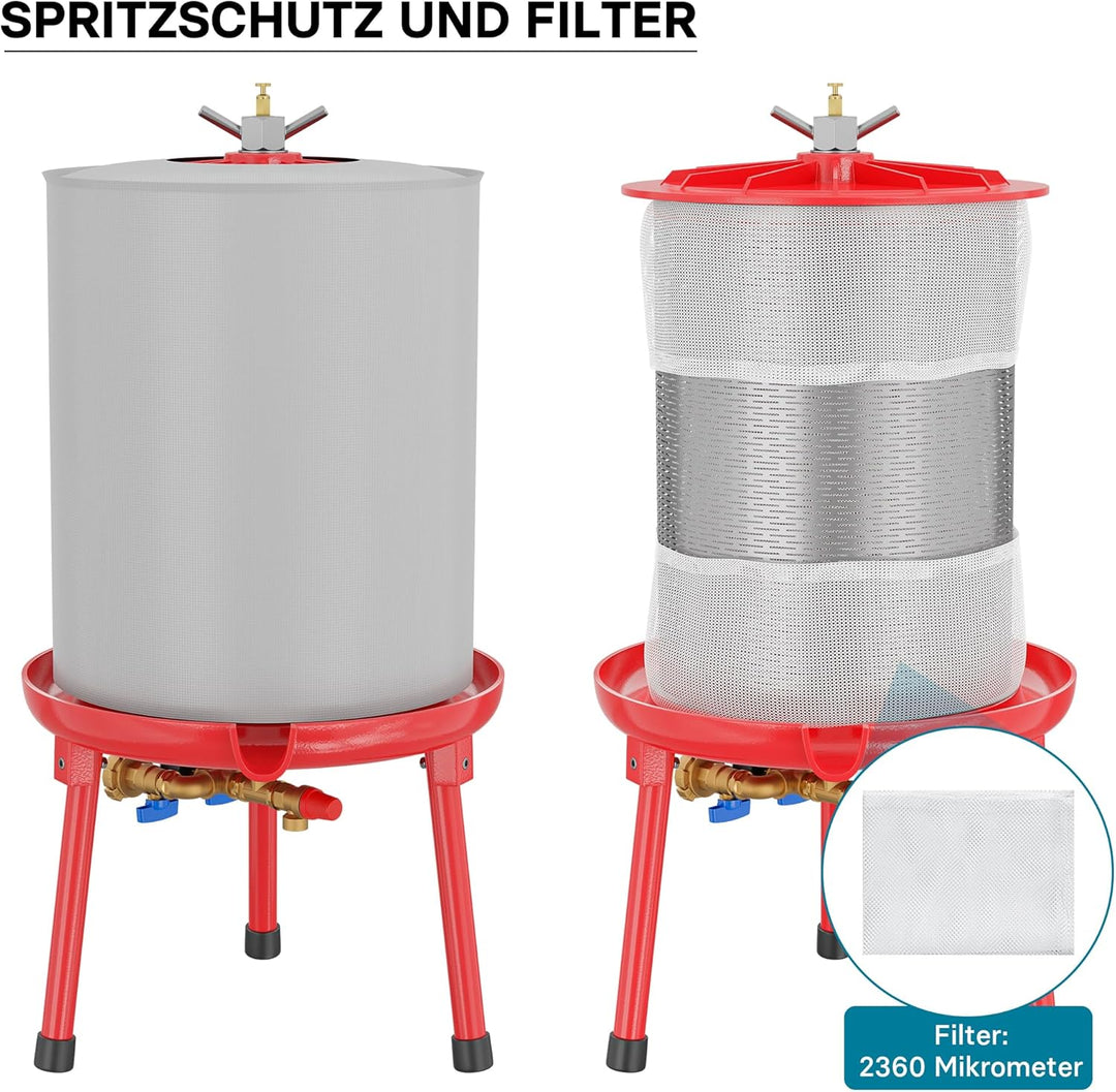 Wiltec Edelstahl Hydropresse mit 20 Liter Korbinhalt, Wasserdruckpresse mit 3 bar zum Pressen von Ob