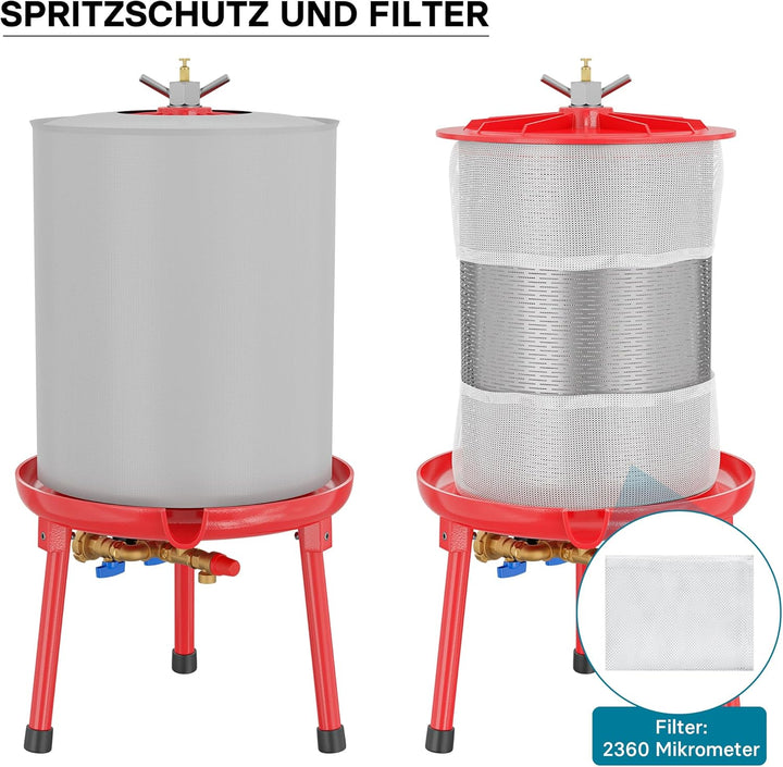 Wiltec Edelstahl Hydropresse mit 20 Liter Korbinhalt, Wasserdruckpresse mit 3 bar zum Pressen von Ob