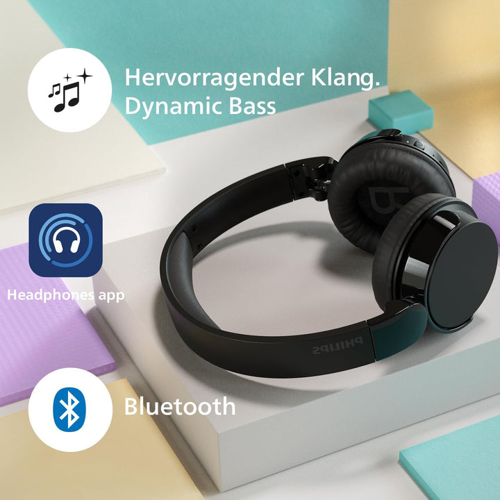 PHILIPS TAH4209BK Leichter ohraufliegender kabelloser Bluetooth-Kopfhörer mit passiver Geräuschisoli