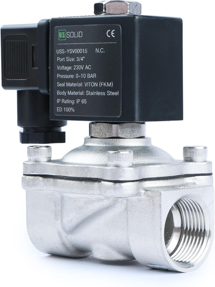 U.S. Solid Solenoid Valve Magnetventil Edelstahl G 3/4" 230V AC Normal geschlossen NC 0-10 bar, vent