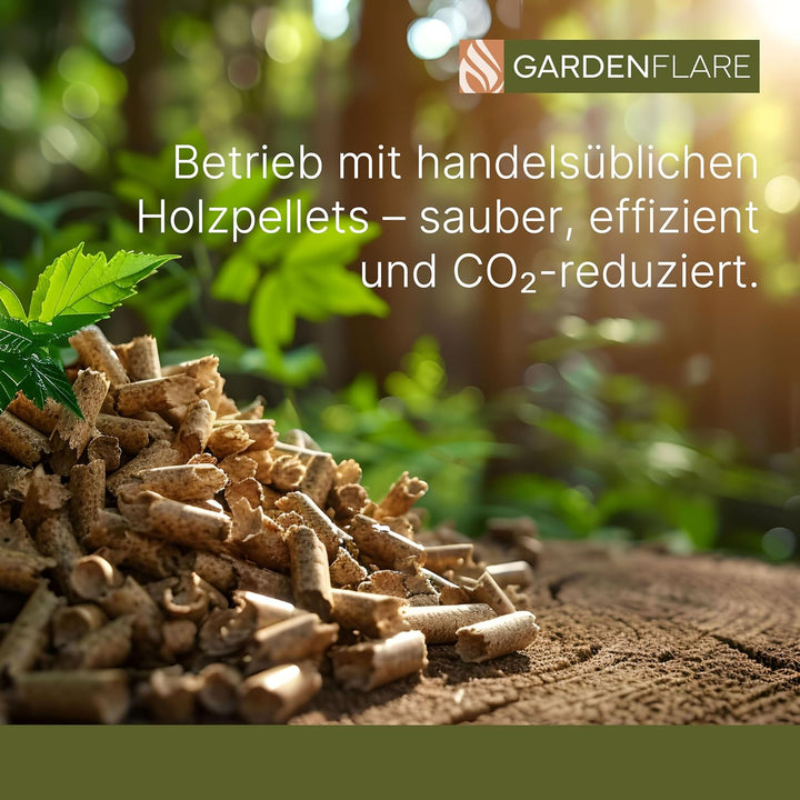 Feuerrohr Premium – Grosse Edelstahl Pelletfackel mit Flamme bis 1,5m &amp; Reinigungsbürste inklusive,