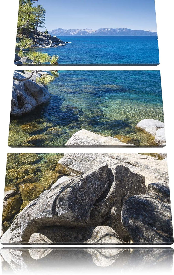 Pixxprint Steinbucht im Mittelmeer als Leinwandbild/Grösse: 3 Teilig (120x80) cm/Wandbild/Kunstdruck