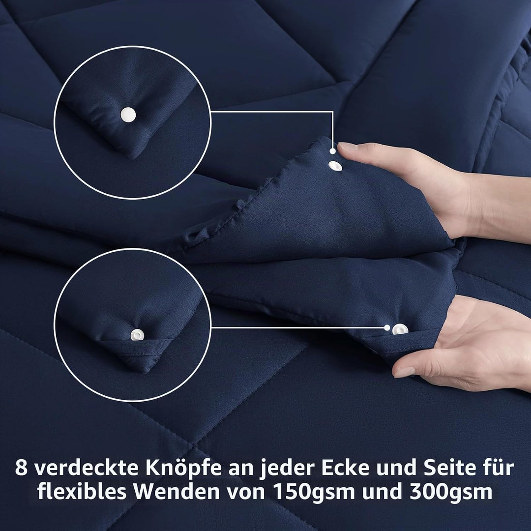 WAVVE Bettdecke 240x220 4 Jahreszeiten 2 teilig Dunkelblau - Sommerdecke 240x220cm 150gsm+Ganzjahres