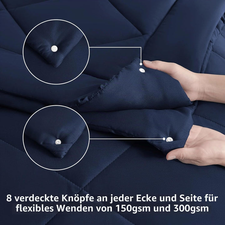 WAVVE Bettdecke 240x220 4 Jahreszeiten 2 teilig Dunkelblau - Sommerdecke 240x220cm 150gsm+Ganzjahres