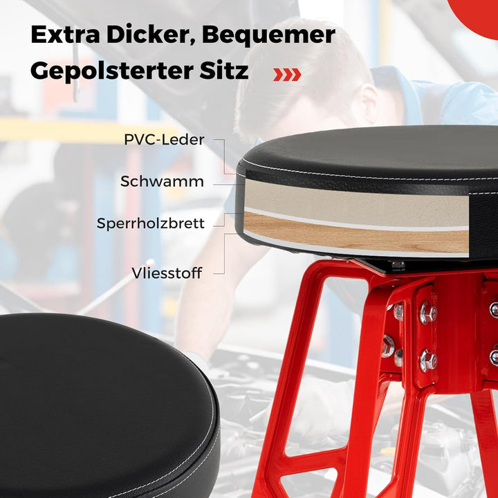COSTWAY Werkstatthocker Hoch, Werkstattstuhl mit 360° drehbarem Sitz & Fussstütze, Werkstatt Hocker