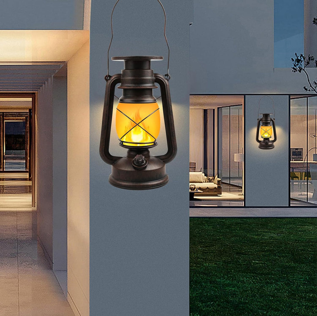 Shinmax Solarlaterne für aussen 2 Stück Retro Solar Laternen für Draussen Hängend Flammeneffekt Sola