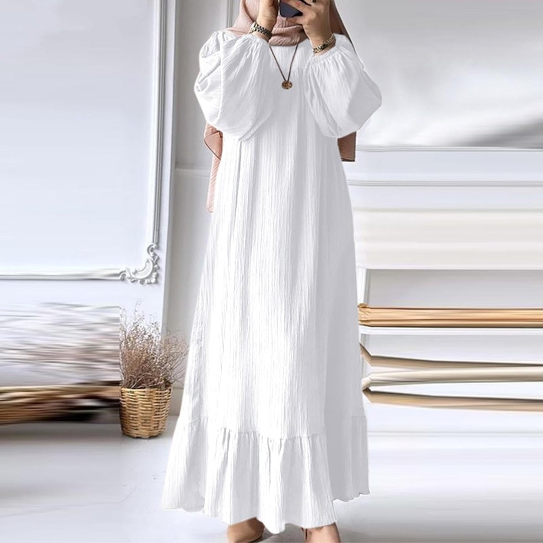 Muslimische Kleider Festlich Kleid, Gebetskleidung, lässiger Kaftan Weihnachtskleid Damen (White, XL