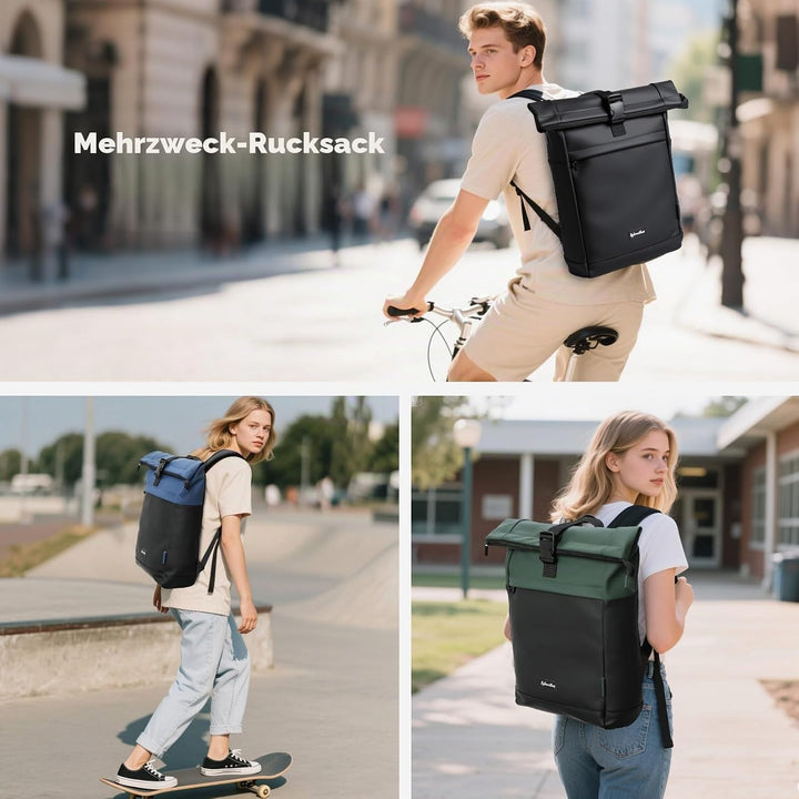 Wasserdicht Rucksack, Laptop Rolltop Rucksack für Herren & Damen Mit Diebstahlsichere Reissverschlus