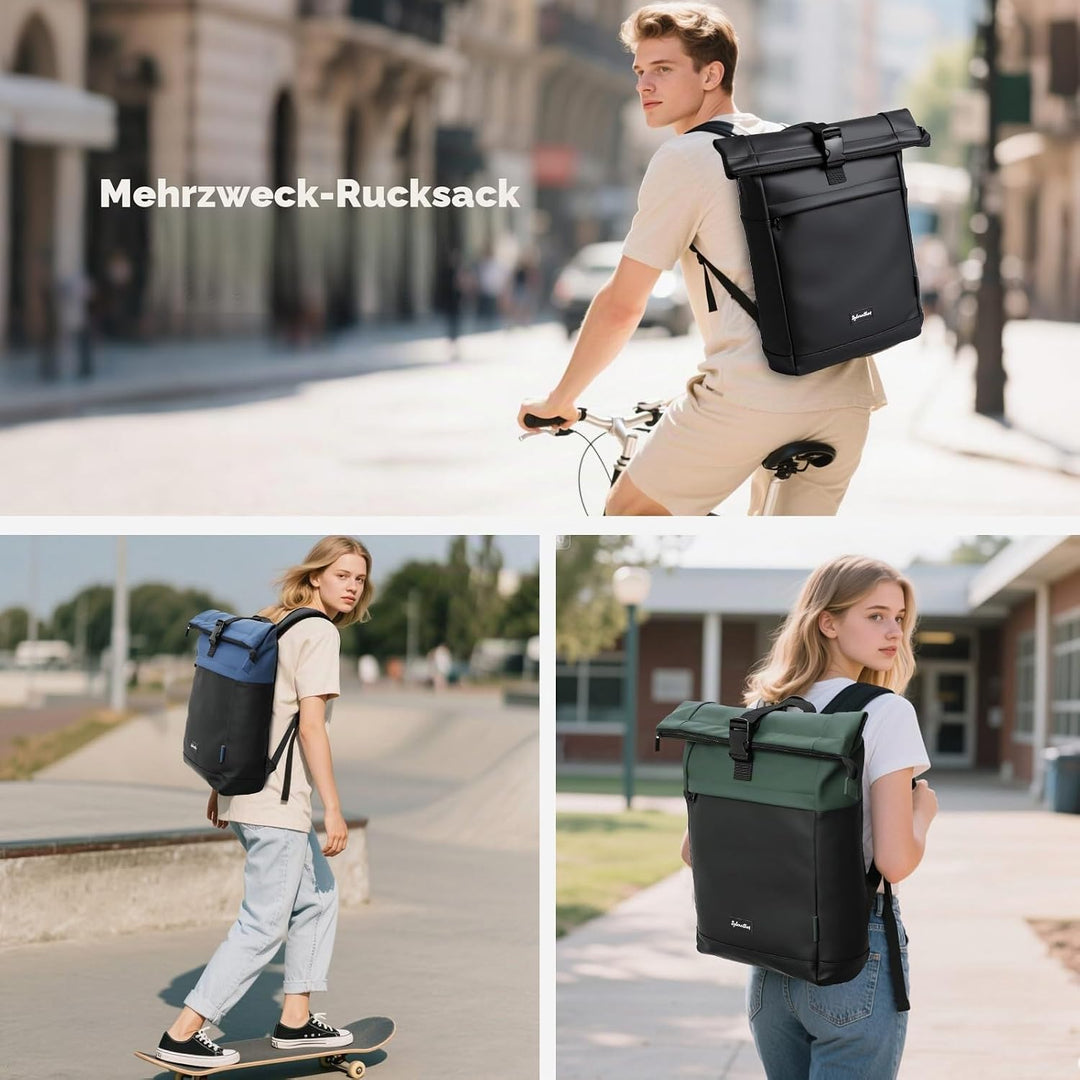 Wasserdicht Rucksack, Laptop Rolltop Rucksack für Herren & Damen Mit Diebstahlsichere Reissverschlus