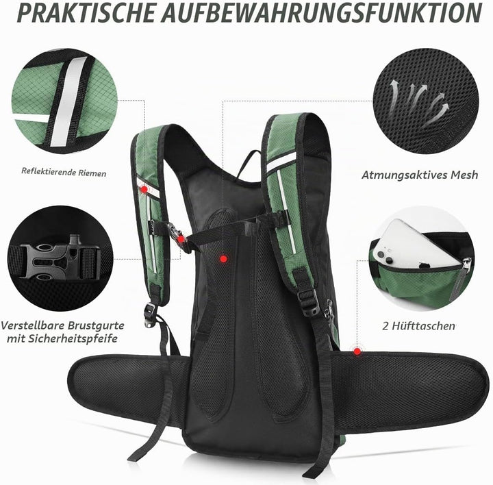 Trinkrucksack mit Trinkblase 3L BPA-Frei, Wasserdichter Outdoor-Rucksack, Rucksack mit Trinksystem,