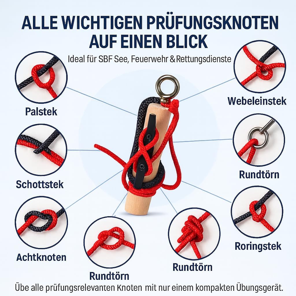 Knoten Übungsset Knoten Lernen für SBF See Bootsführerschein & Feuerwehr, Knotenübungsgerät inkl. Kn