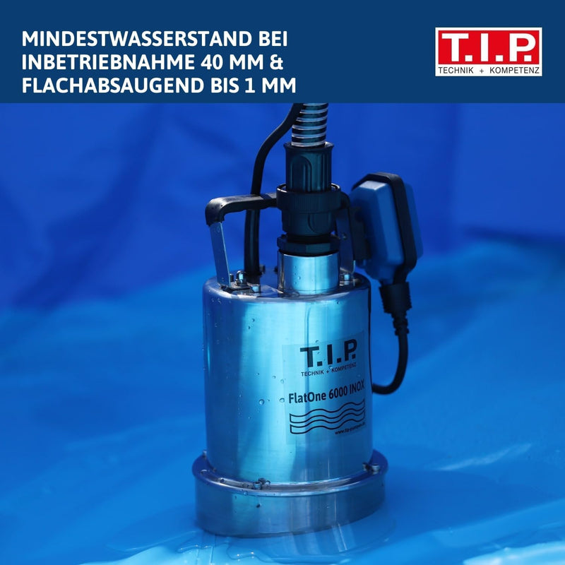 T.I.P. FlatOne 6000 INOX Drainage und Poolentwässerungspumpe Silber/schwarz 22.5 x 16.5 x 27 cm