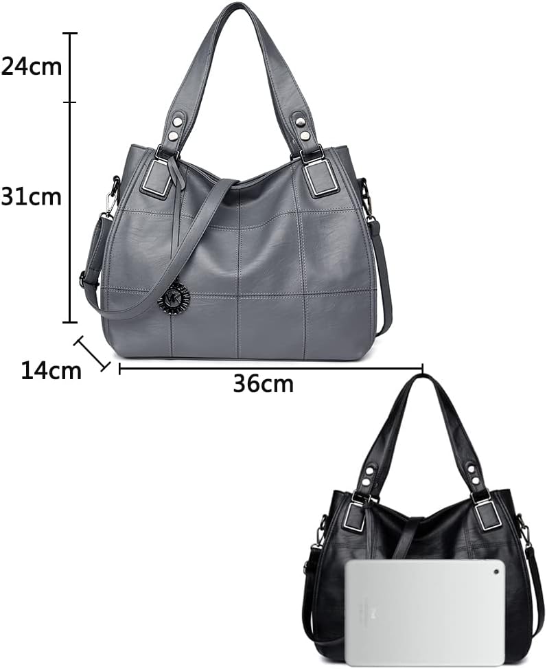 Kris Anna Damen Hobo Schultertasche Shopper Tasche aus PU-Leder mit Schulterriemen Umhängetasche Sti