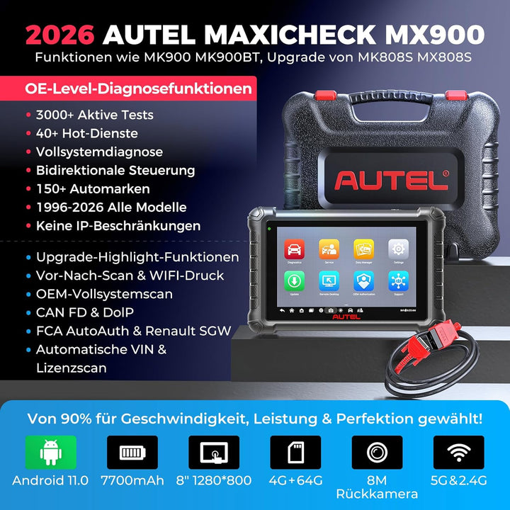 Autel MaxiCheck MX900 Diagnosegerät Auto, 2026 Bidirektionales wie MaxiCOM MK900 MK900BT OBD2 Diagno