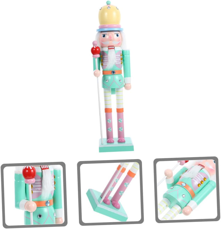 Weihnachtlicher Nussknacker Holzfigur in Pastellfarben Handgefertigte Weihnachtsdekoration für Tisch