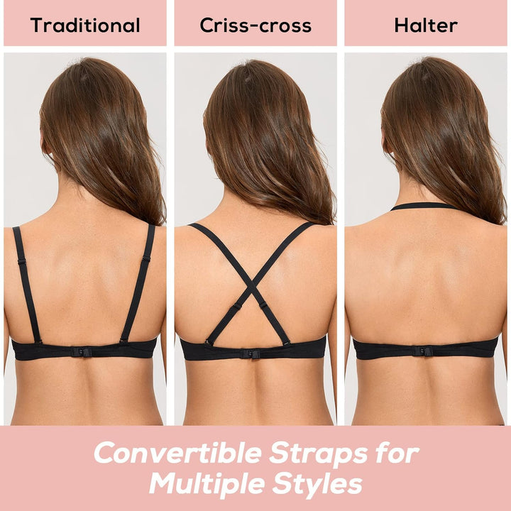 DOBREVA Damen mit Bügel Deep U Push Up Plunge BH Sexy Gepolstert Tshirt 70A Schwarz, 70A Schwarz