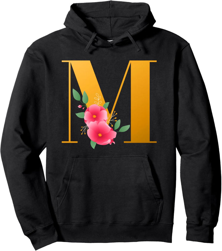 Floral M Alphabet Cute Initial Monogram Letter M Graphic Pullover Hoodie