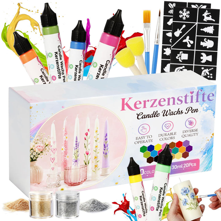 TSKER 20 Stück 30 ml Kerzenstifte, Kerzen Bemalen Set (20 Farben)