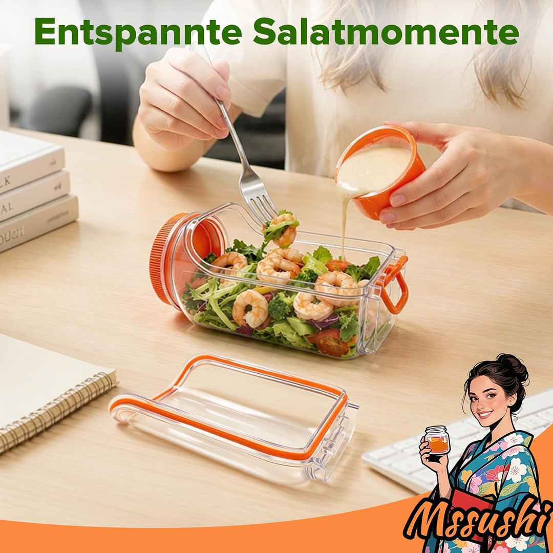 Mssushi 2er Set Salat To Go Box Mit Seitlicher Öffnung, 1L/35oz Prepara Salad Jar mit 2 Gabel, Ausla