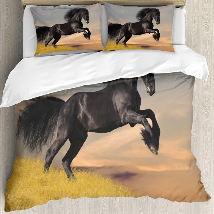 Pferde Motiv Bettbezug,Das laufende Pferd Motiv Kinder Bettwäsche Set,3D-Druck Tiere Pferd Motiv Bet