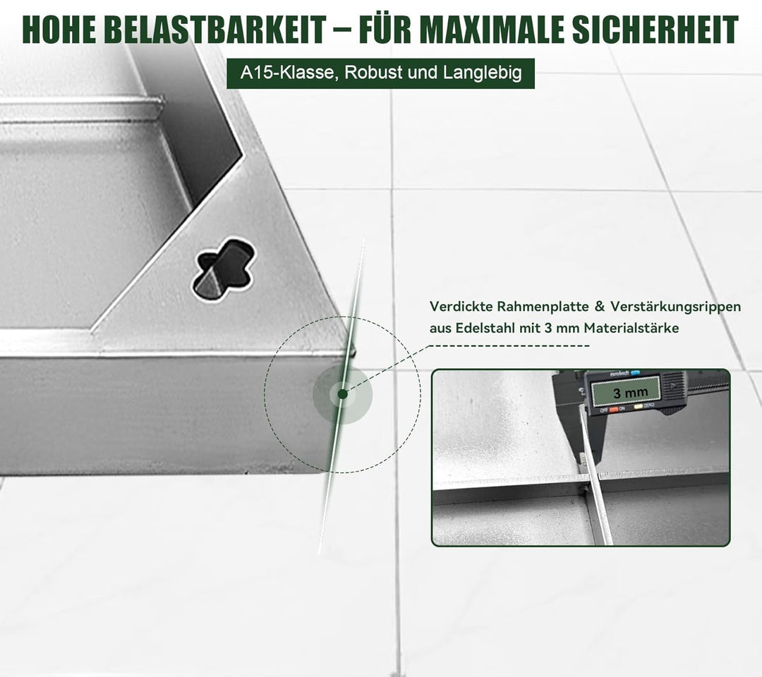 Schachtabdeckung Edelstahl V2A Lichte Weite: 600x450 mm | H: 60 mm Lichte Weite: 600 x 450 mm, Licht