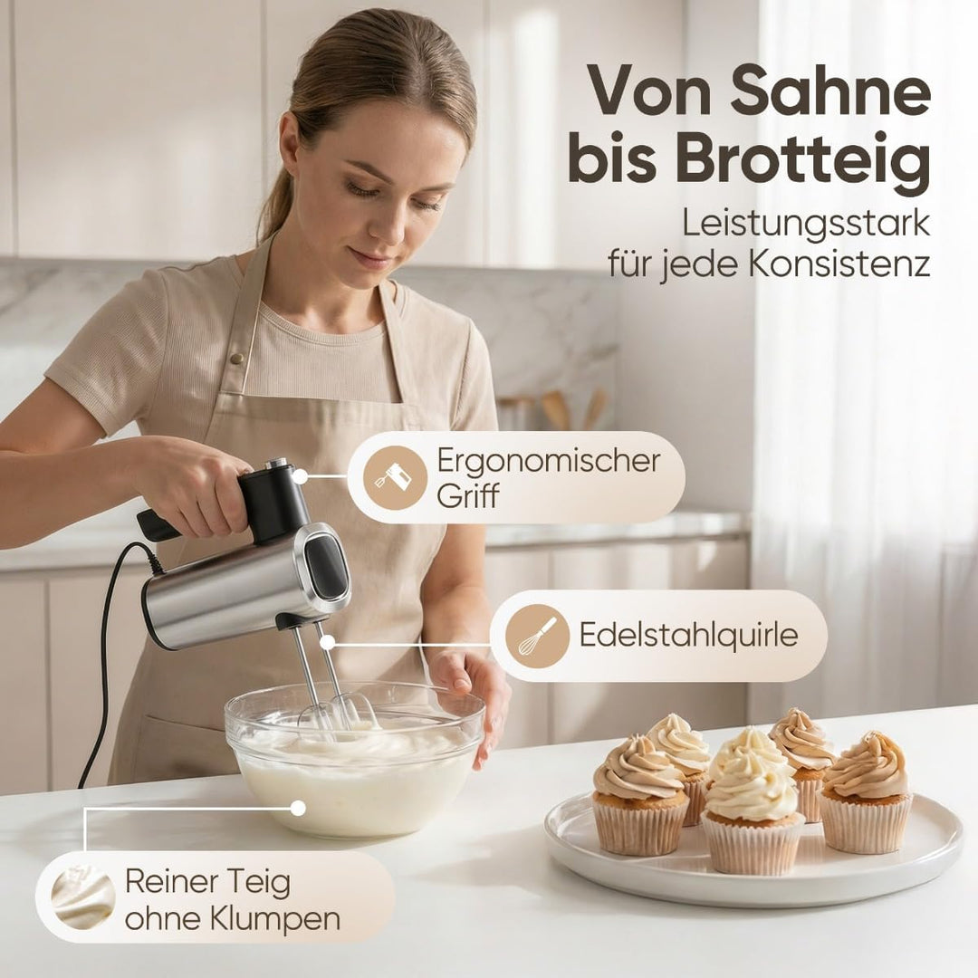 ProfiCook® Handmixer | 5 Stufen | sanfter Start | spülmaschinengeeignetes Zubehör | Turbo | 400W | M